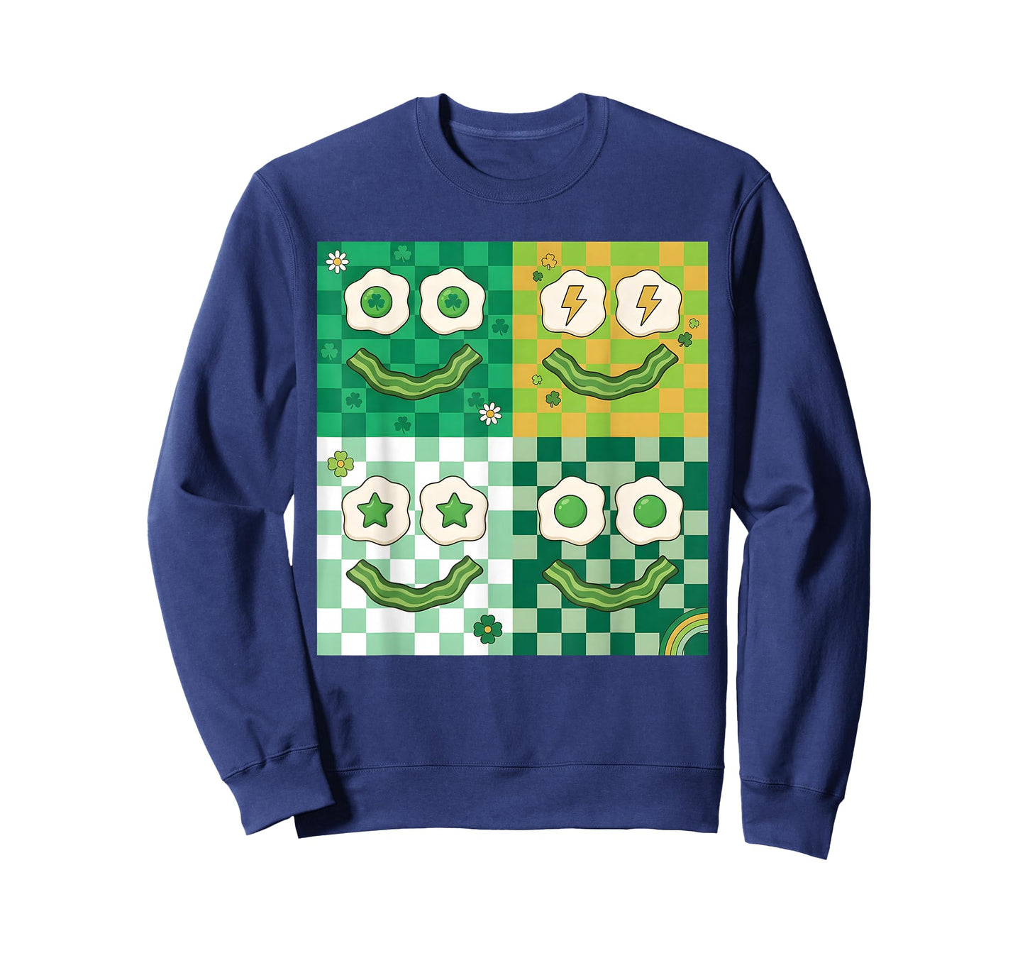 Green Smile Face Eggs and Bacon Ham Breakfast St Patricks T-Shirt - Sweatshirt | Navy