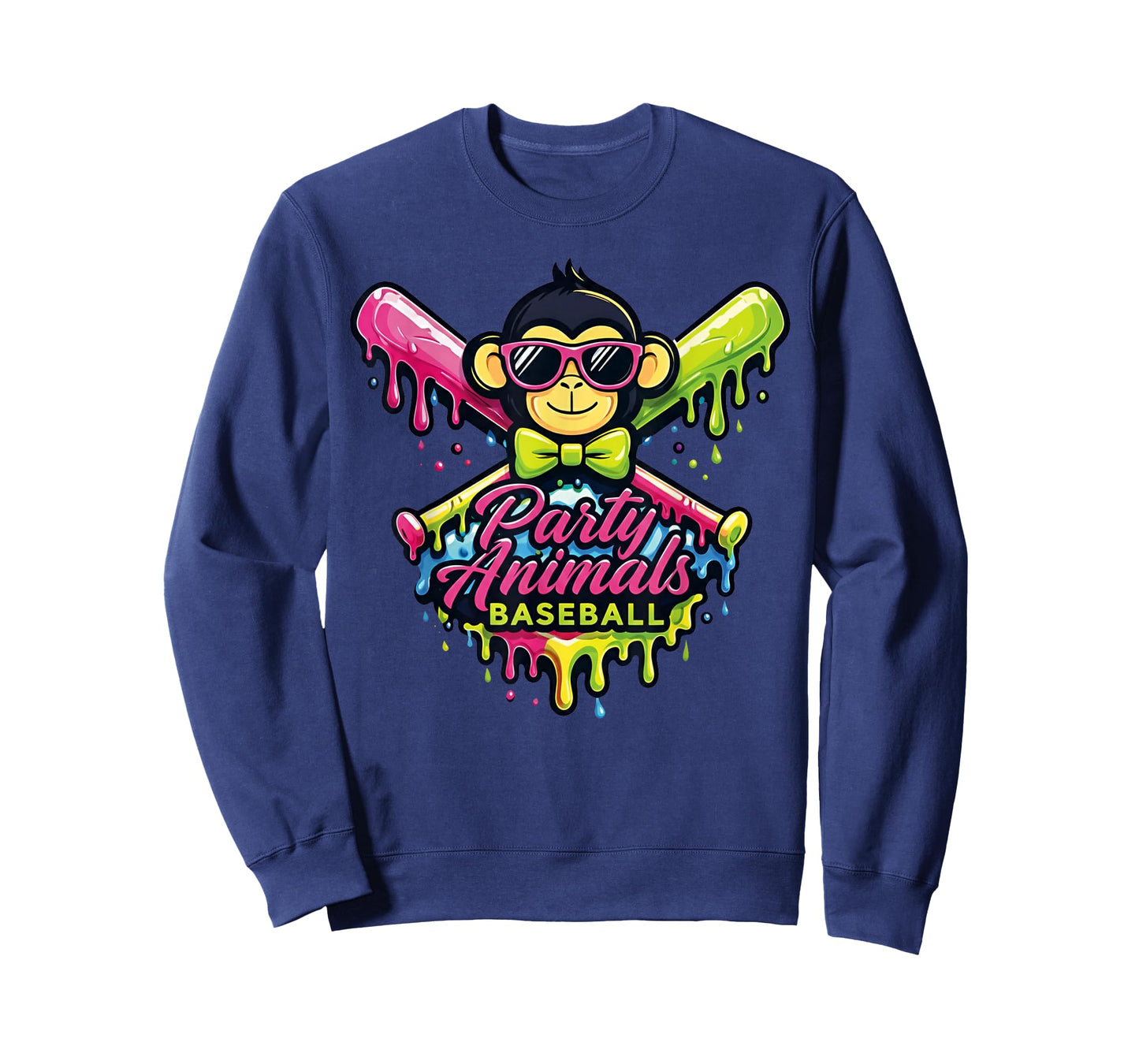 Party Animals Baseball Funny Monkey T-Shirt - Sweatshirt | Navy