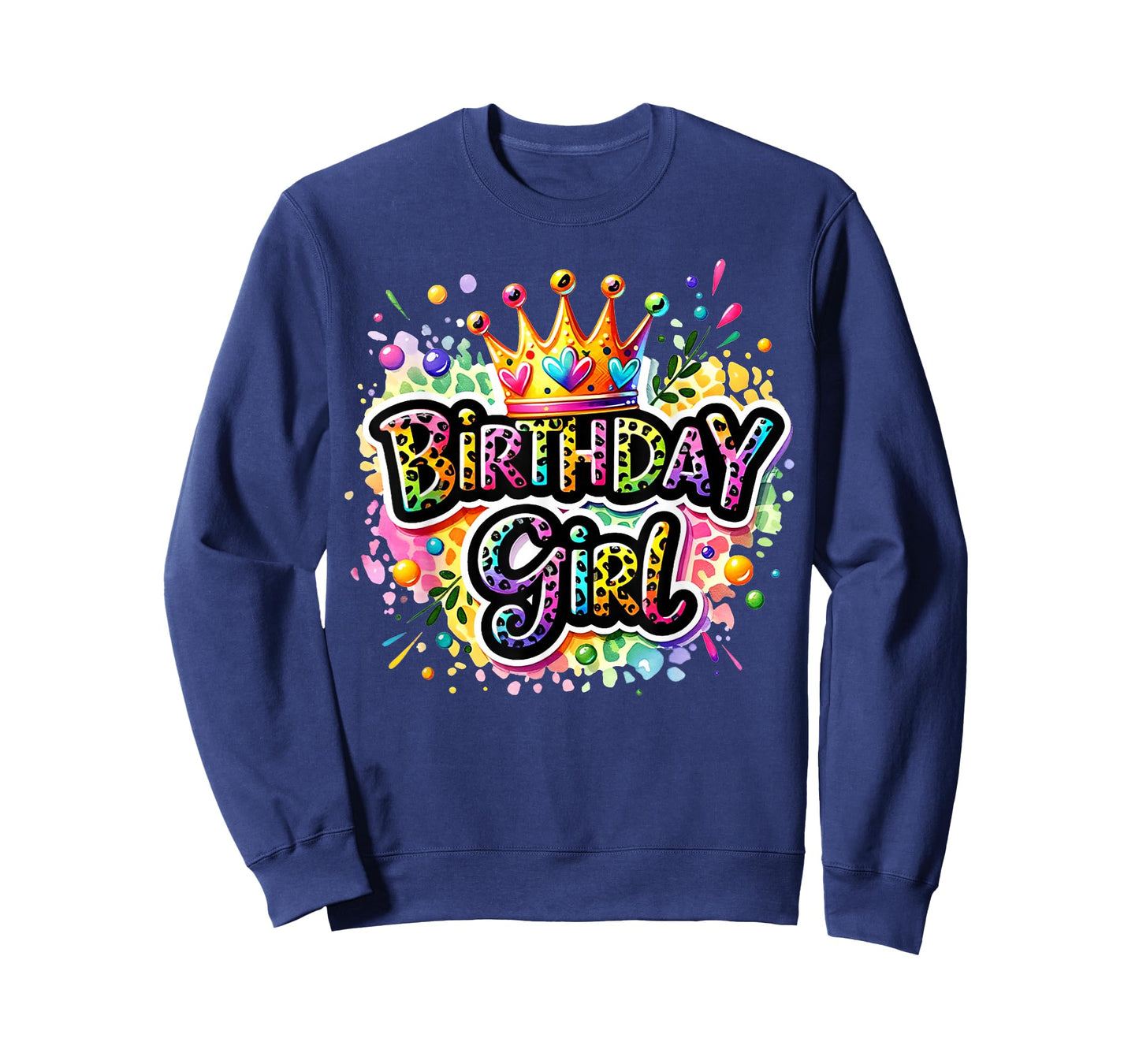 Birthday Girl Leopard Colorful Queen Crown Bday Party Family T-Shirt