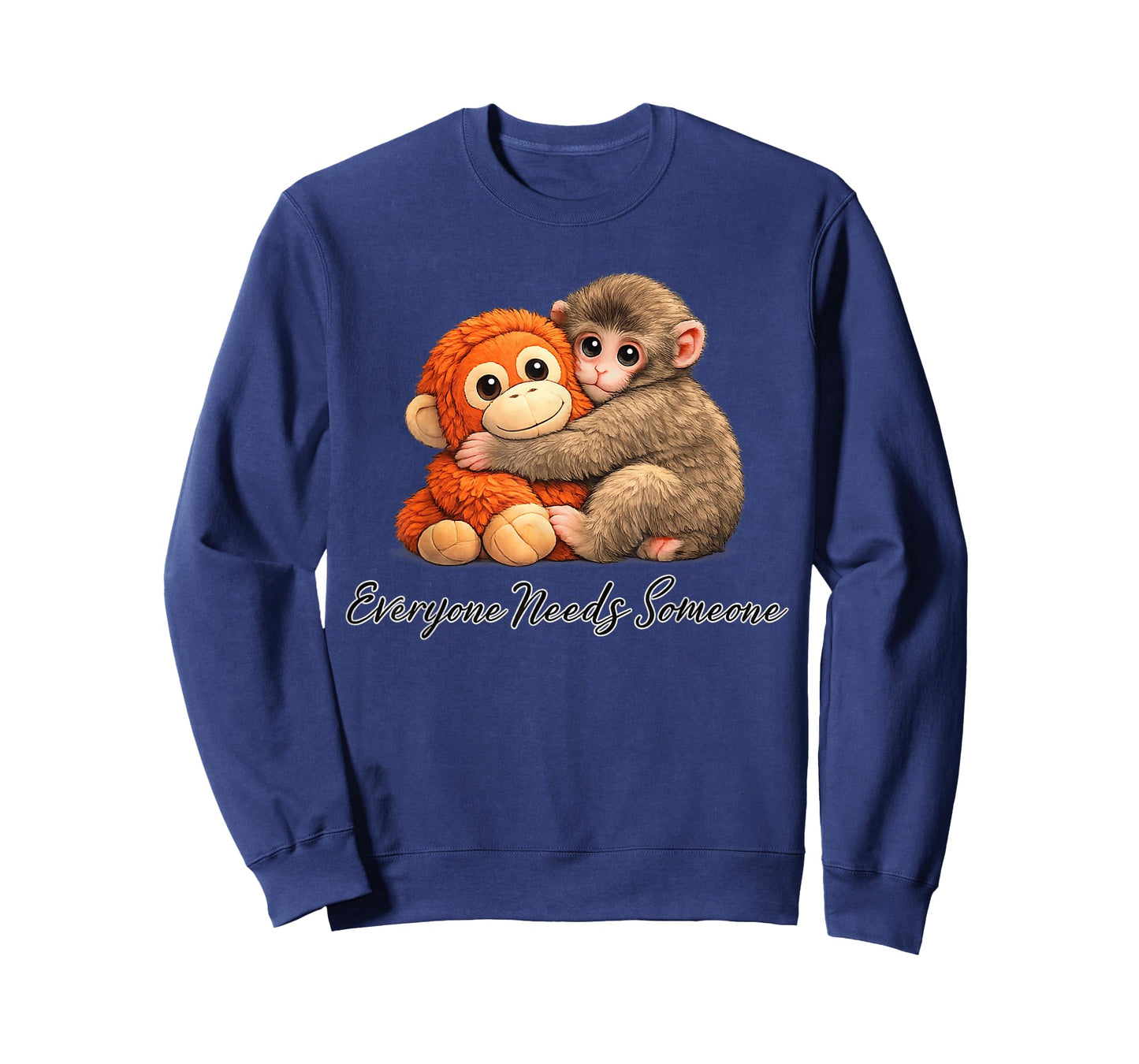 Cute Baby Monkey Punch Plush Hugging T-Shirt - Sweatshirt | Navy