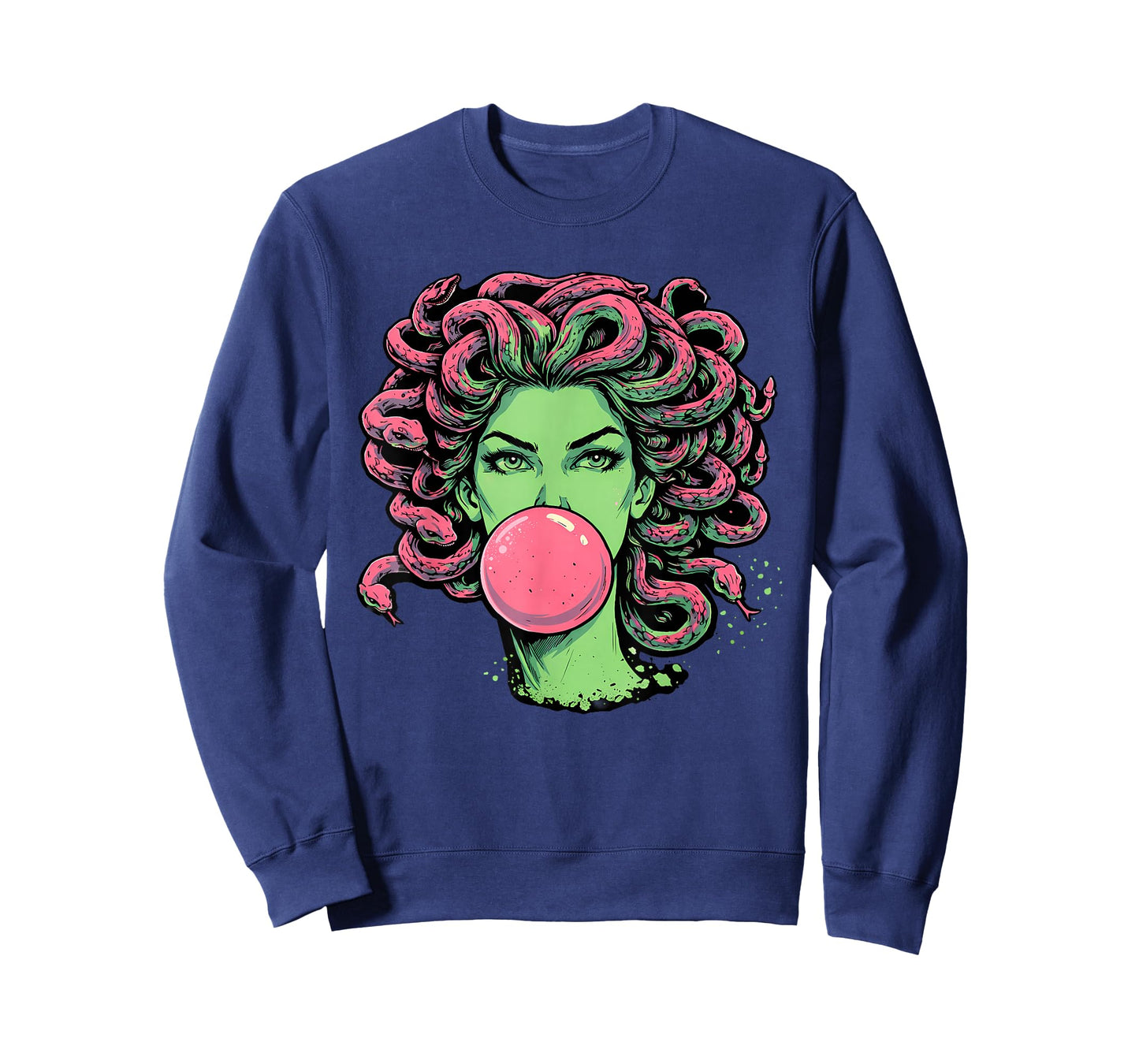 Medusa Bubblegum Greek Mythological Snake Hair Goddess T-Shirt - Sweatshirt | Navy