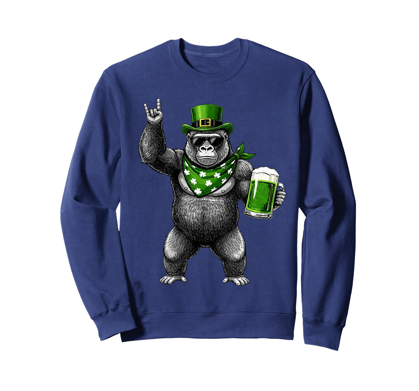 Funny Gorilla St Patty's Shamrock Beer St Patrick's Day Men T-Shirt - Sweatshirt | Navy