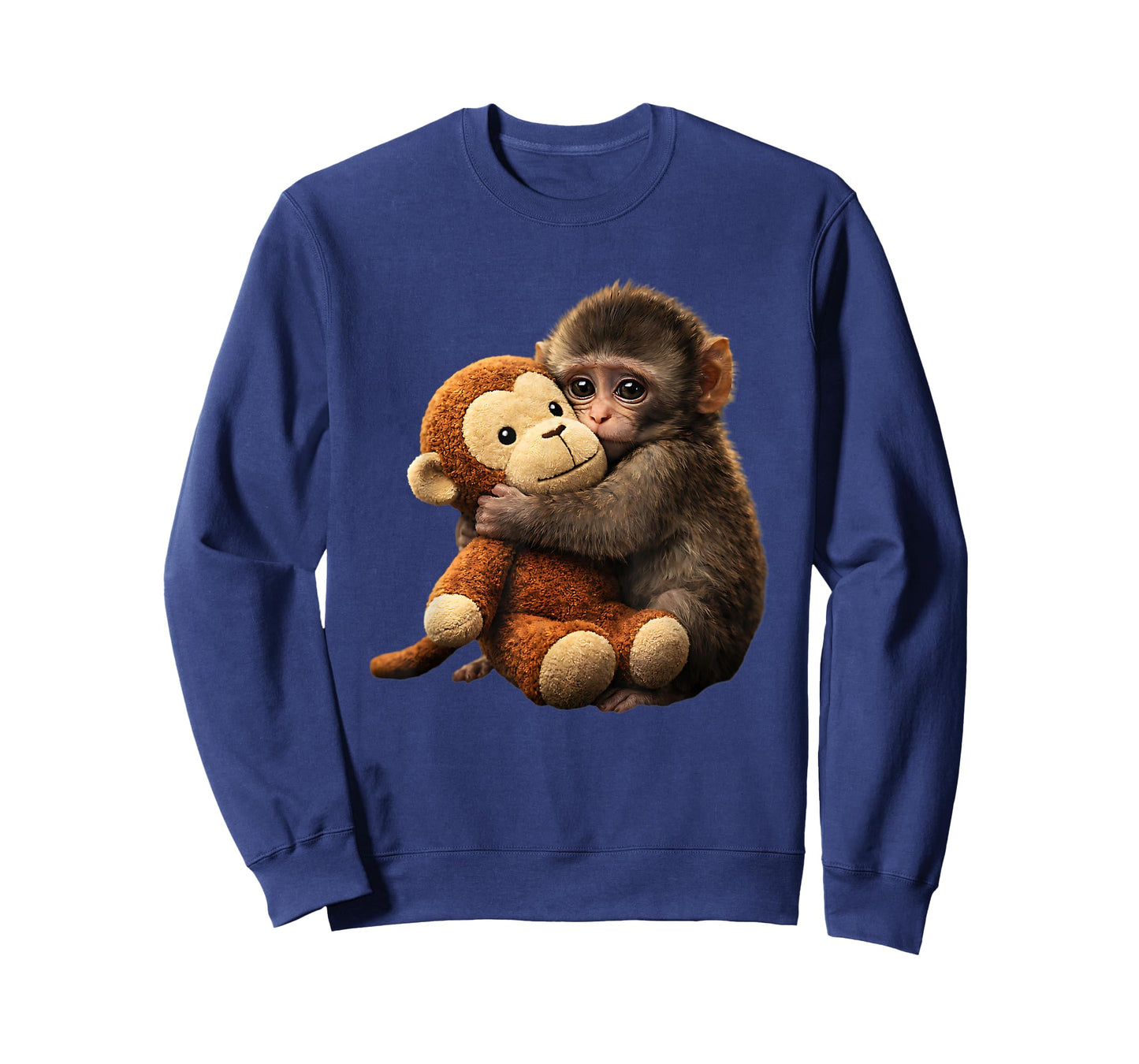 Baby Monkey Punch Plush Cute Monkey Punch Plush Hugging T-Shirt - Sweatshirt | Navy