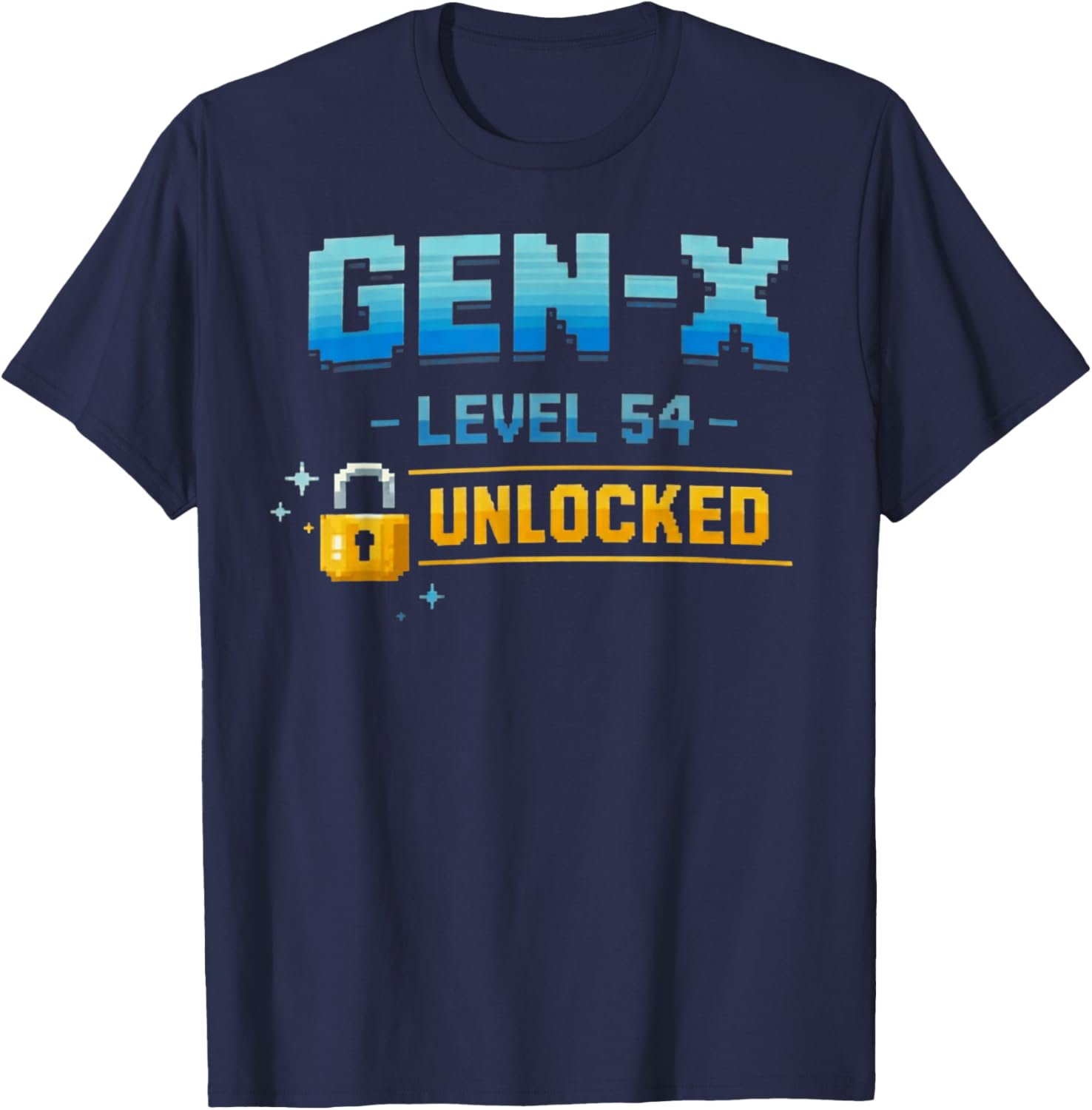 Gen X, Level 54 Unlocked Retro Gamer Vintage Birthday T-Shirt T-Shirt - T-Shirt | Navy