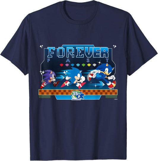 Sonic The Hedgehog 35th Anniversary Forever Fast Evolution T-Shirt - T-Shirt | Navy