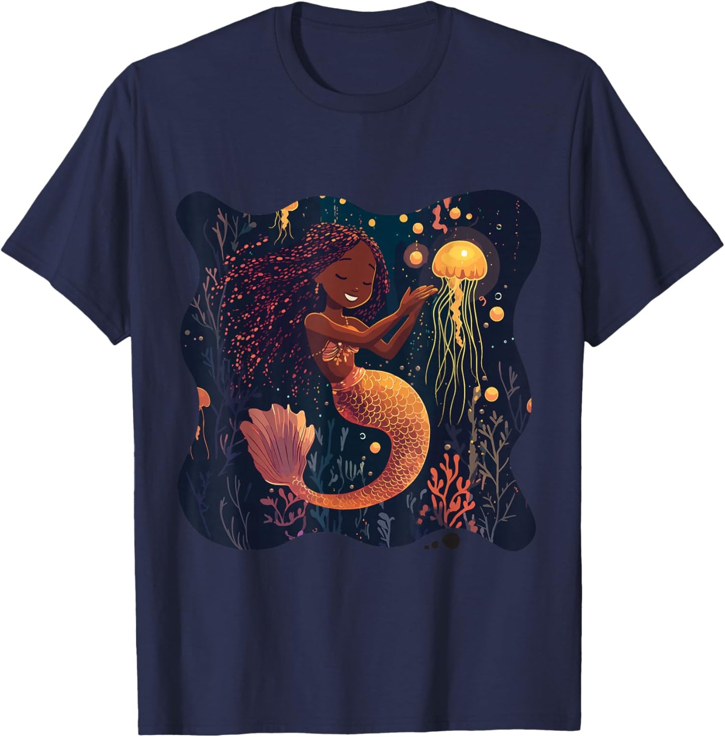 Black Mermaid Braids Girls Kids Toddler Women Birthday Gift T-Shirt T-Shirt - T-Shirt | Navy