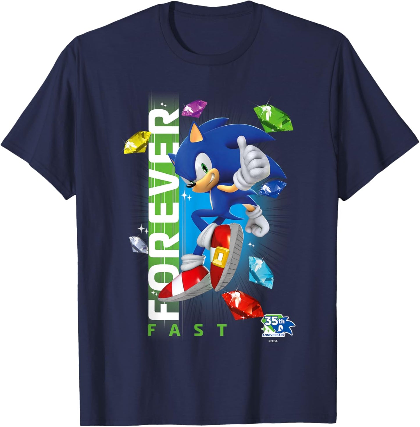 Sonic The Hedgehog 35th Anniversary Forever Fast Emeralds T-Shirt - T-Shirt | Navy