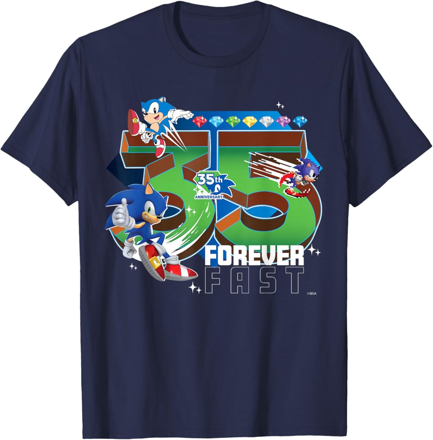 Sonic The Hedgehog 35th Anniversary Forever Fast Legacy T-Shirt - T-Shirt | Navy