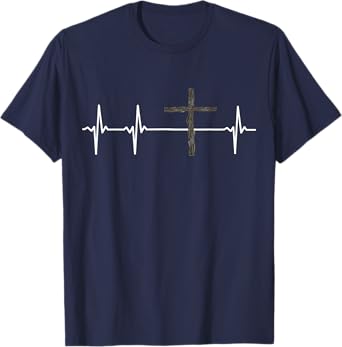 Cross with EKG Heart Rate Display Faith Christian T-Shirt