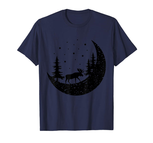 Moose On The Moon Forest Trees Outdoors Wildlife Camping T-Shirt