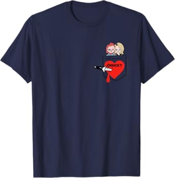 Chucky And Tiffany Bleeding Heart Faux Pocket T-Shirt