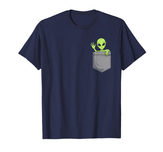 Funny Alien In Pocket Ufo Extraterrestrial Space Pocket T-Shirt