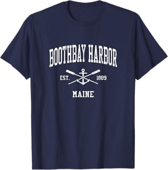 Boothbay Harbor ME Vintage Crossed Oars & Boat Anchor Sports T-Shirt