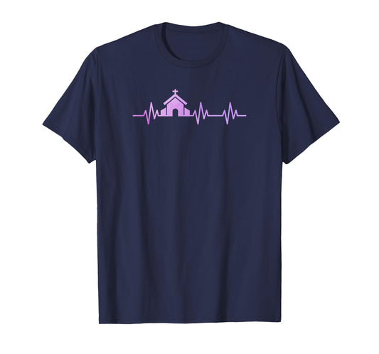 Church Heart Love EKG Heart Pulse Christian Pastor Life T-Shirt