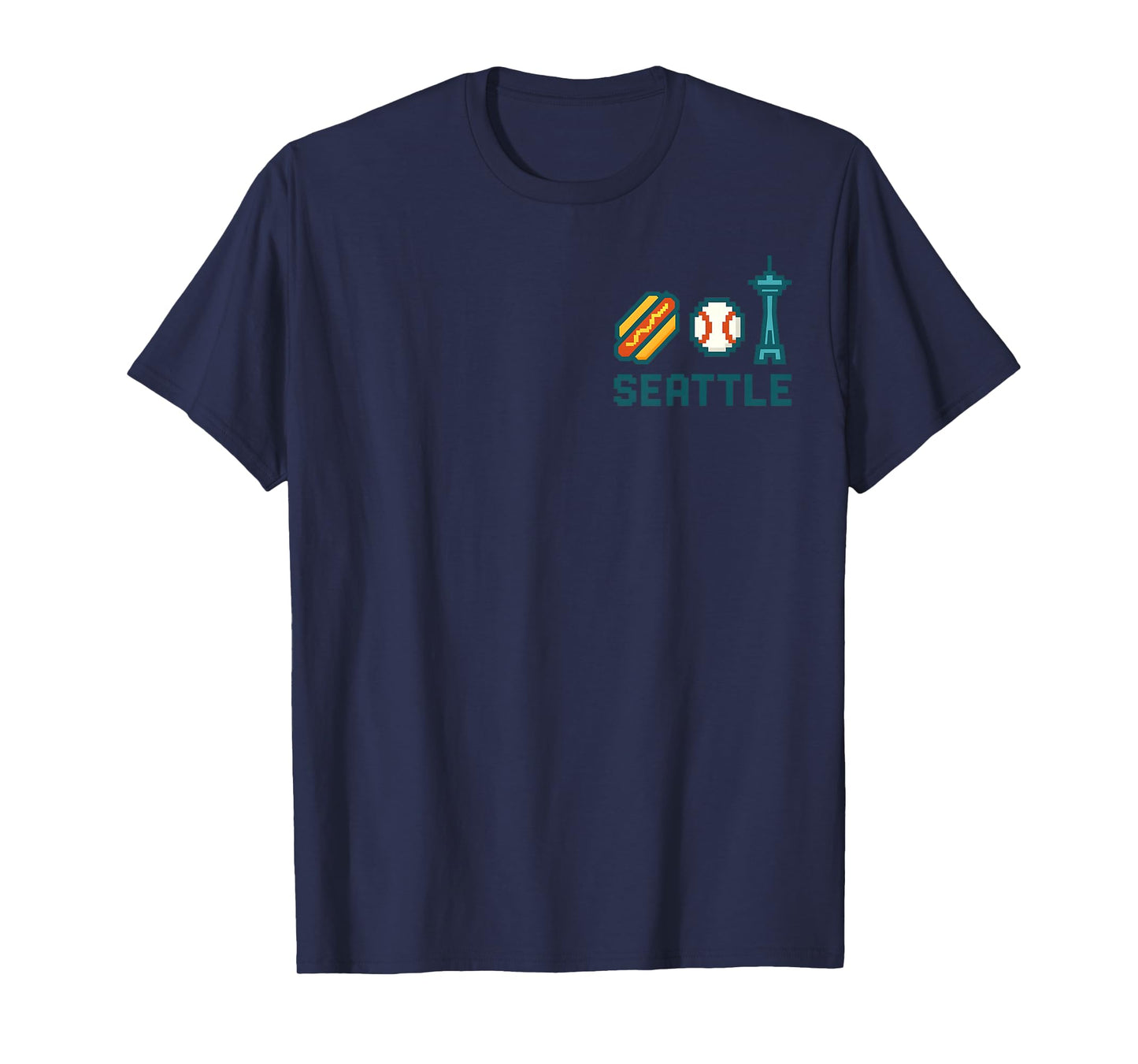 Seattle Baseball Seattle-Style Hot Dog Seattle Tower Pixel T-Shirt