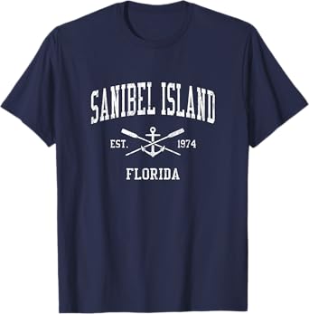 Sanibel Island FL Vintage Crossed Oars & Boat Anchor Sports T-Shirt