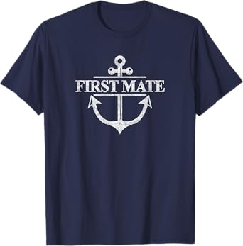 Captain & First Mate Matching Set Pontoon Boat Sailing Retro T-Shirt