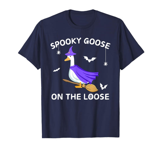 Spooky Goose On The Loose Witch Silly Goose Animal Halloween T-Shirt