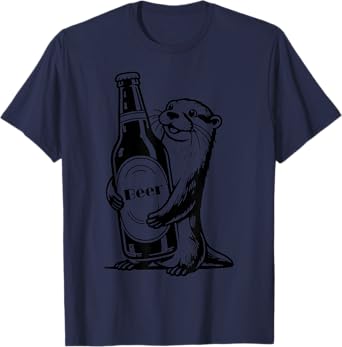 Funny Cute Otter Holding Beer Cool Animal Sea Otters T-Shirt