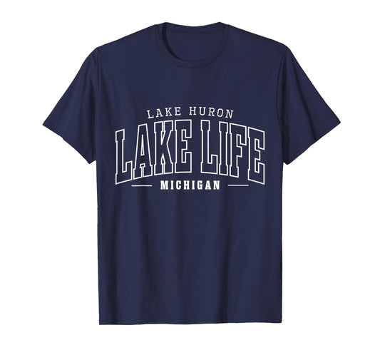 Lake Life Minimalist Huron Lake Summer Vacation Babe T-Shirt