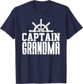 Captain Grandma Funny Family Sailing Boat Lover Ship Wheel T-Shirt