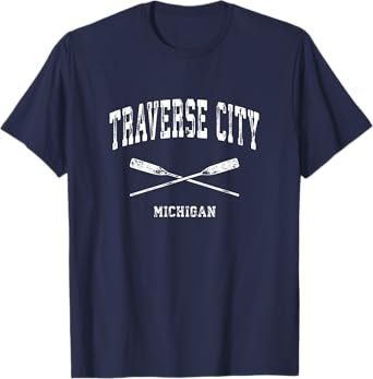 Traverse City Michigan Vintage Nautical Crossed Oars T-Shirt