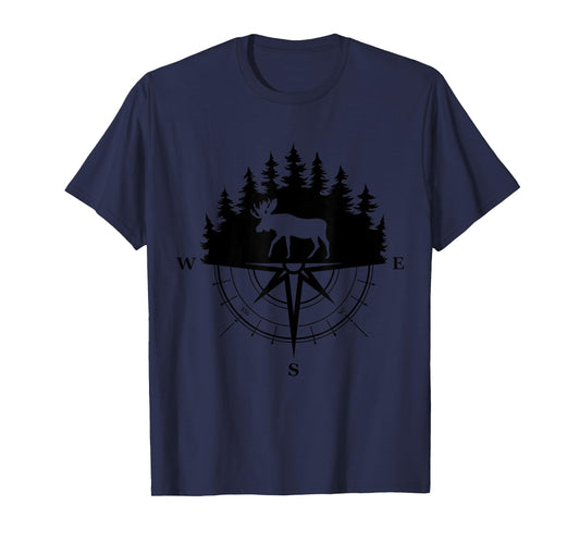 Retro Forest Trees Outdoors Wildlife Camping Nature Moose T-Shirt