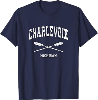 Charlevoix Michigan Vintage Nautical Crossed Oars T-Shirt