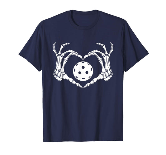 Halloween Pickleball Skeleton Heart Hands T-Shirt