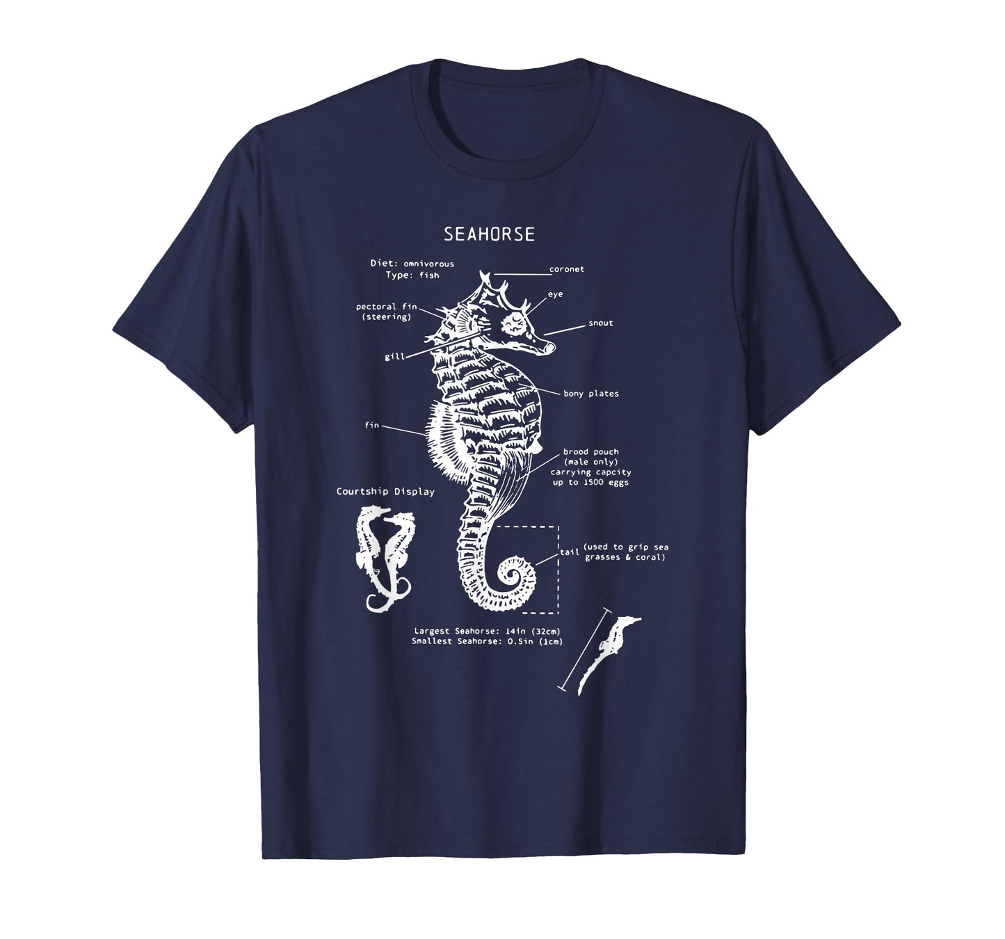 Vintage Seahorse Anatomy Ocean Animal Marine Biologist T-Shirt