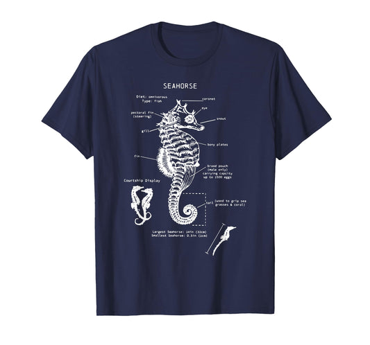 Vintage Seahorse Anatomy Ocean Animal Marine Biologist T-Shirt