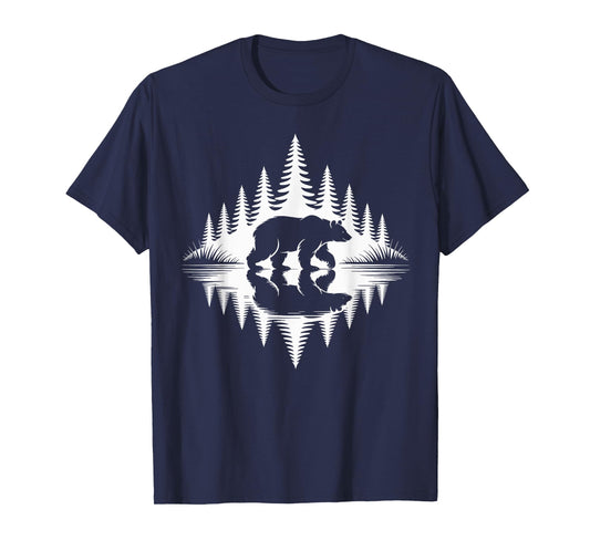 Wildlife Bear Forest Reflection Art Hiking Camping Outdoor T-Shirt
