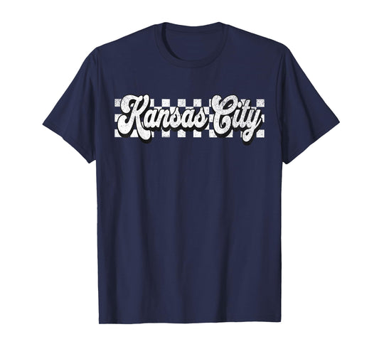 Vintage Kansas City Checkered Flag Retro Kansas City T-Shirt