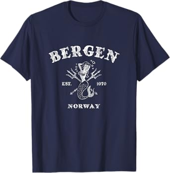 Bergen Norway T-Shirt Vintage Mermaid Nautical Tee T-Shirt