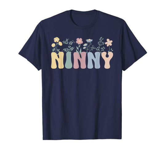 Groovy Ninny Grandma On Mother's Day Black Floral Pattern Casual T-Shirt