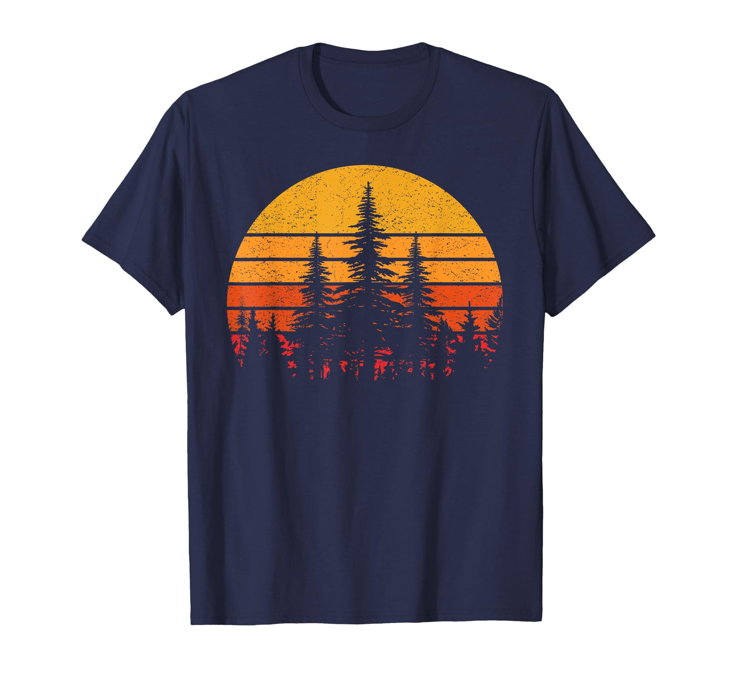 Retro Sun Minimalist Pine Trees Wildlife Nature Forest Man T-Shirt