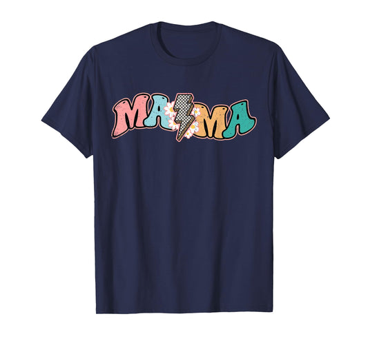Checkered Mama Bolt Lightning Retro Mom Life Mother's Day T-Shirt