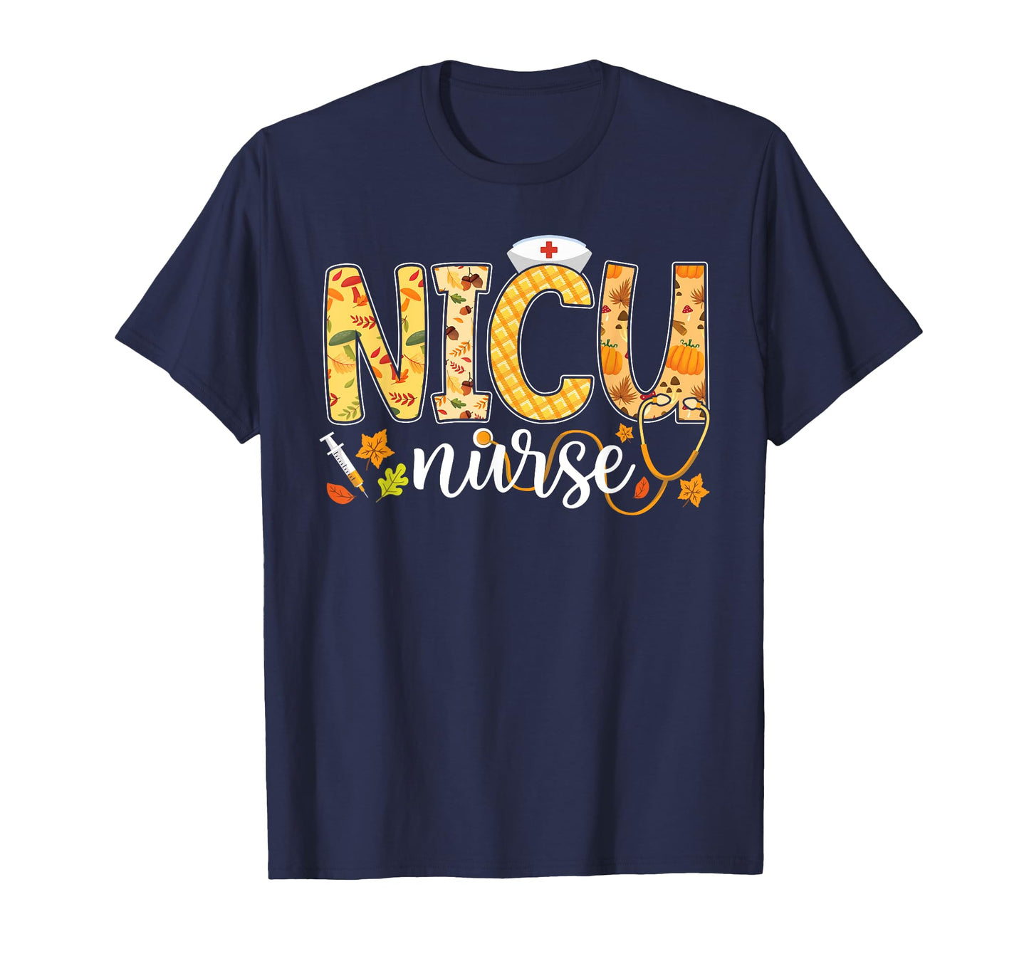 NICU Nurse Fall Yall Autumn Pumpkin Thanksgiving Stethoscope T-Shirt