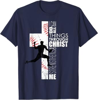 Christian Philippians 4:13 Kids Boys Cross Baseball Pitcher T-Shirt