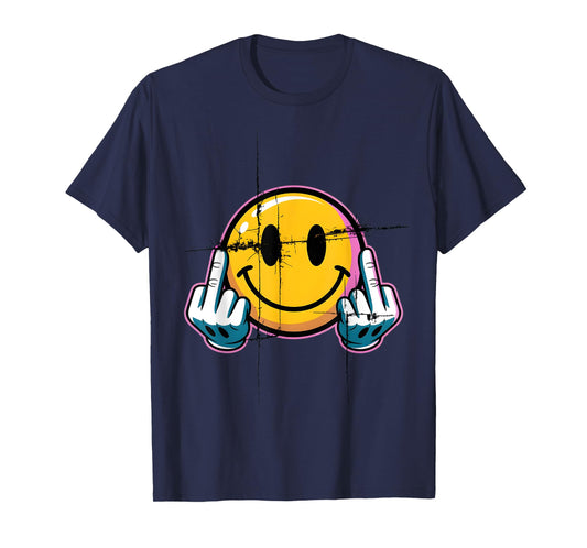 Retro Vintage Smile Face Funny Middle Finger Graphic T-Shirt