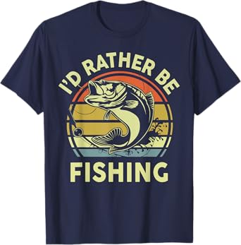 Funny I'd Rather Be Fishing-Shirt Men Boy Bass Dad Graphic T-Shirt