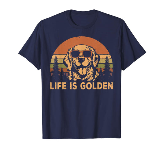 Vintage Golden Retriever Dog Life Is Golden Funny Dog T-Shirt