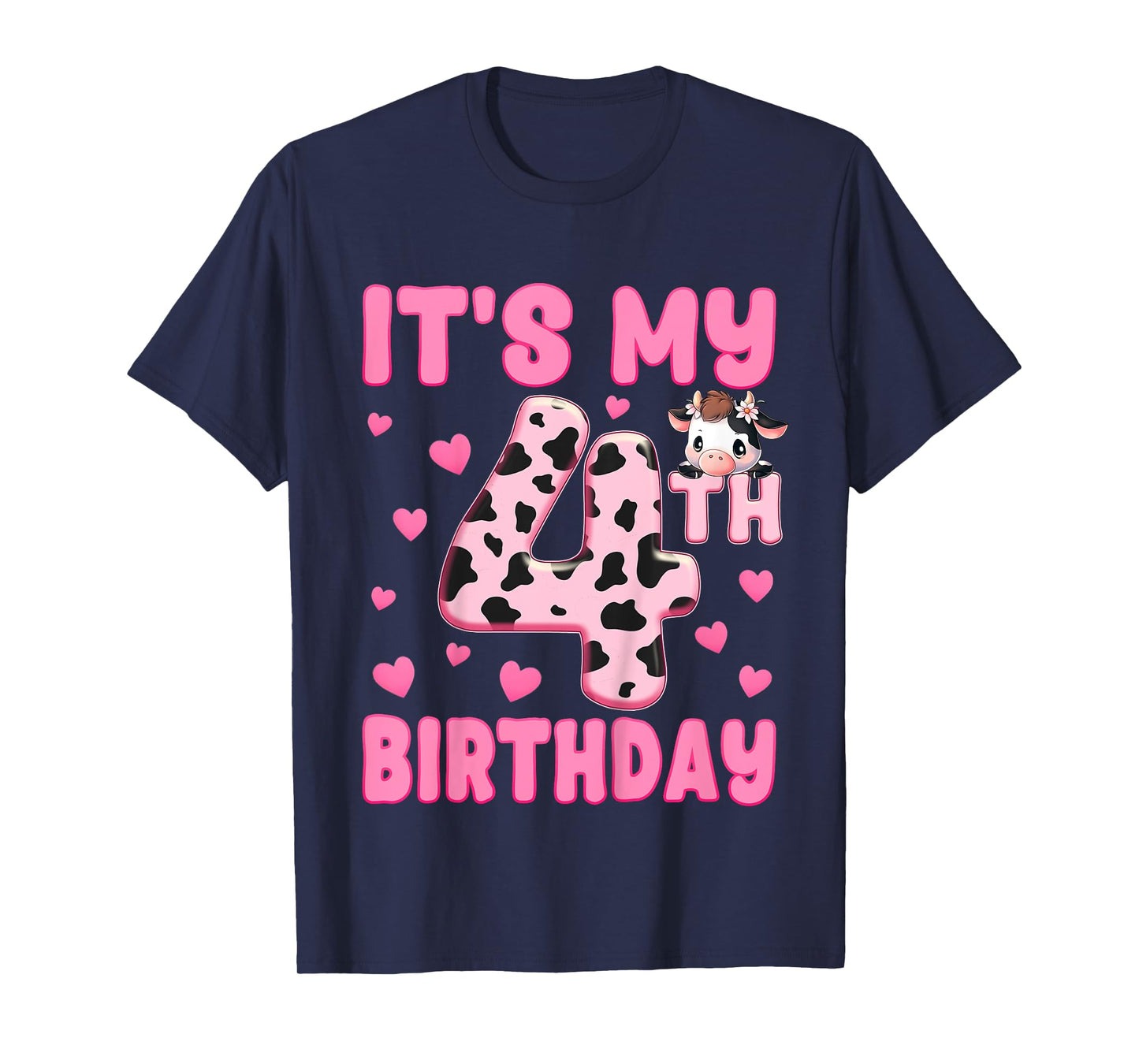 It's My 4th Birthday Girl 4yr Cute Farm Cow Four 4 Year Old T-Shirt