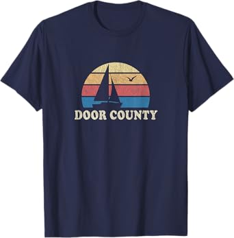 Door County WI T-Shirt Vintage Sailboat 70s Throwback Sunset T-Shirt