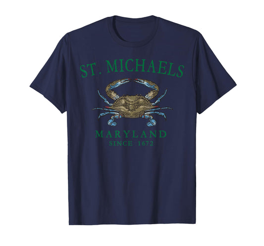 St. Michaels Maryland Blue Crab Since 1672 Arched Green T-Shirt