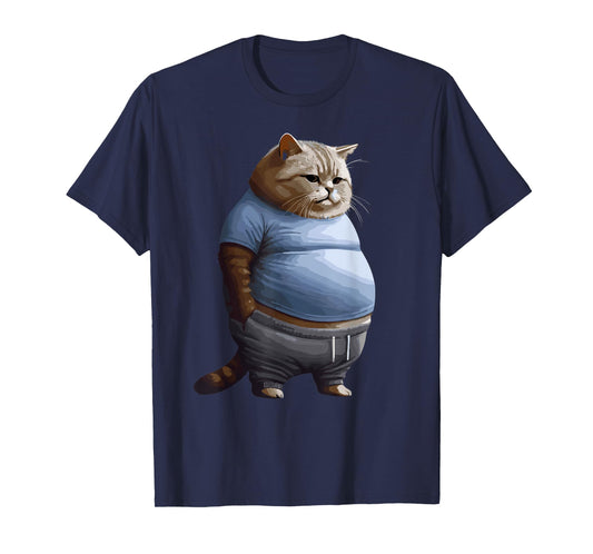 Funny Fat Sad Cat Art Design Fat Kitten Cat Lover Fat Cat T-Shirt
