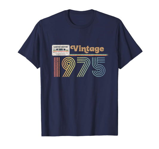 50th Birthday Gifts 1975 Vintage Cassette Tape Vintage Retro T-Shirt