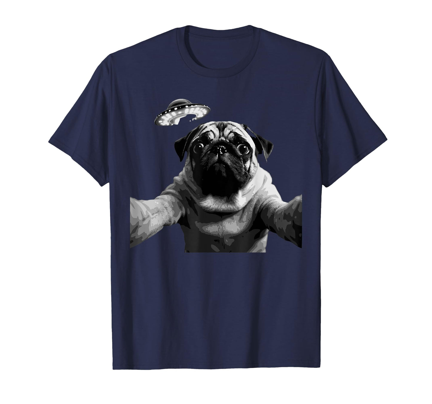Funny Pug Selfie With UFO Encounter Love Dog Aliens T-Shirt