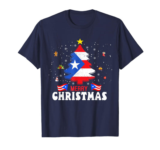 Proud Puerto Rico Flag Tree Christmas Pajamas Patrioitc Xmas T-Shirt