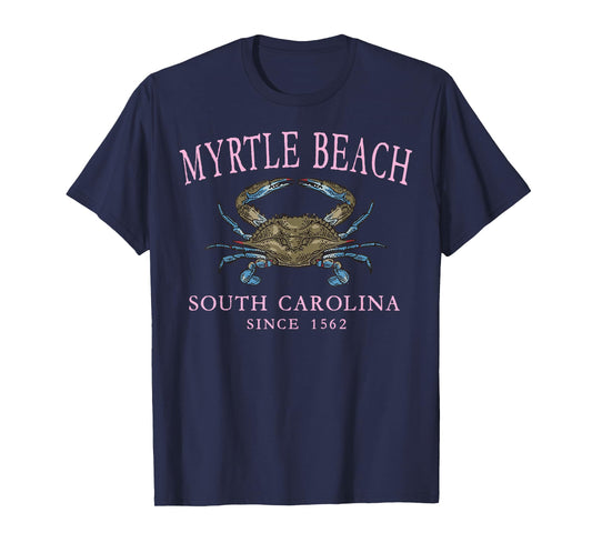 Myrtle Beach South Carolina Since 1562 Blue Crab Pink T-Shirt